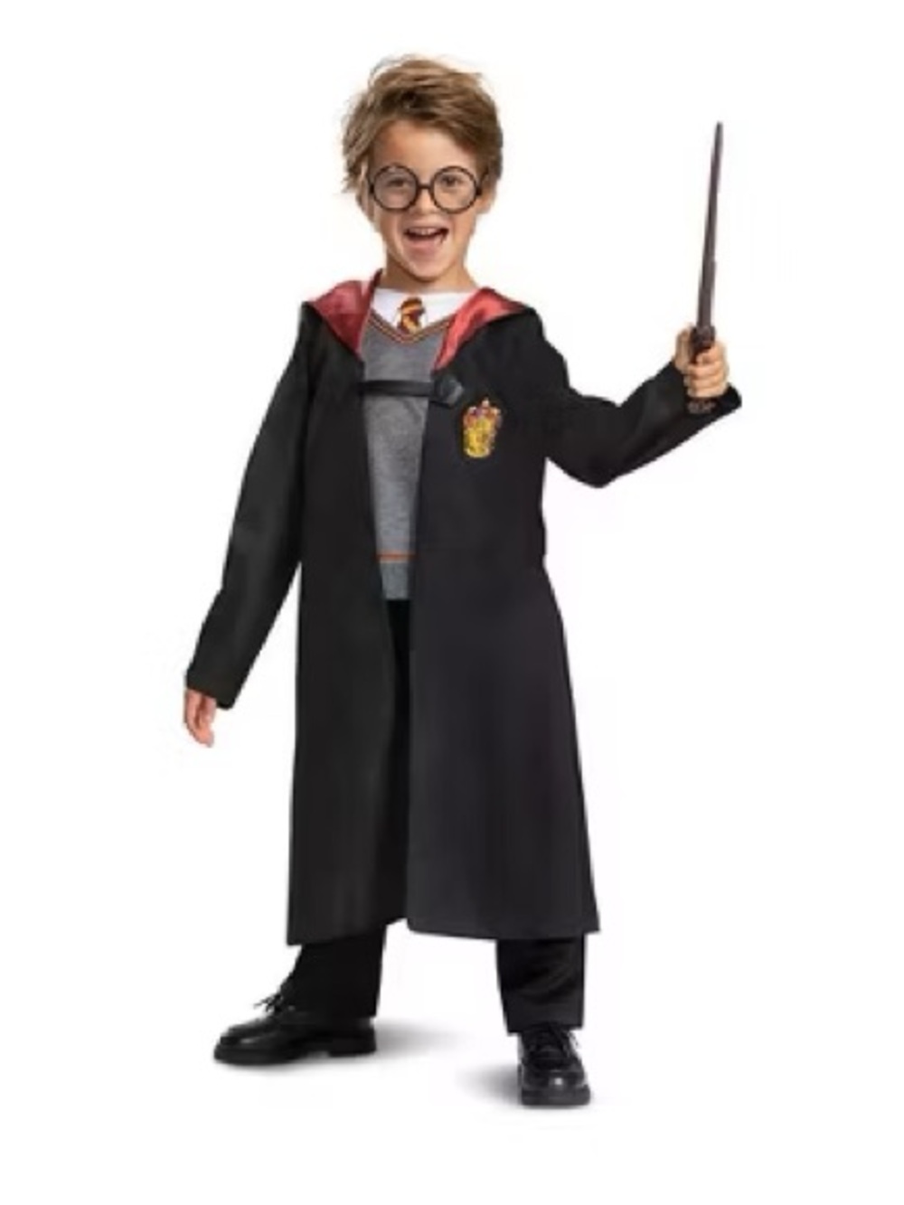 Kids Black and Red Wizard Robe Costume with Gryffindor Crest - Unbranded